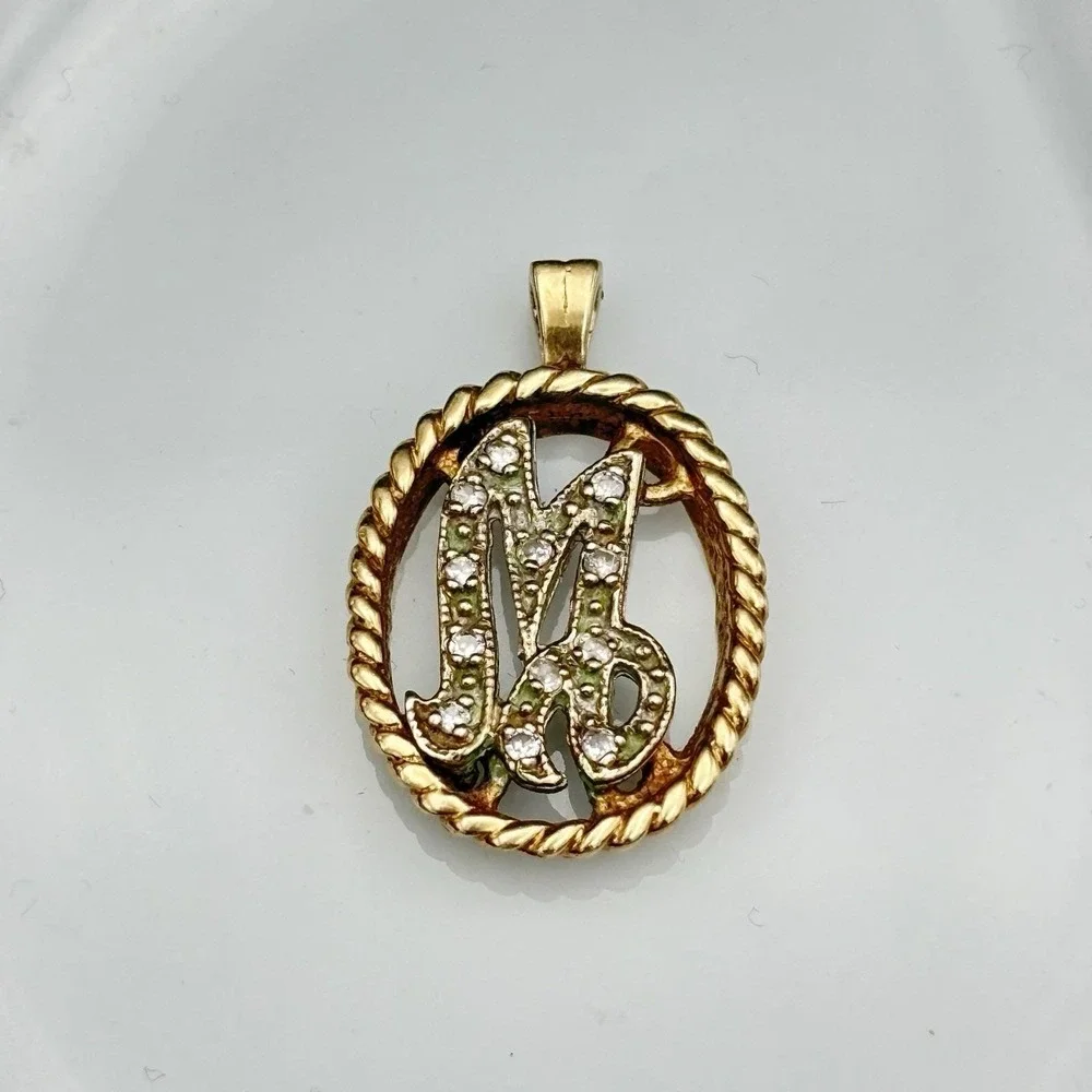 Estate 14K Yellow Gold and Natural Diamond Pendant Fancy Initial M 3.26g